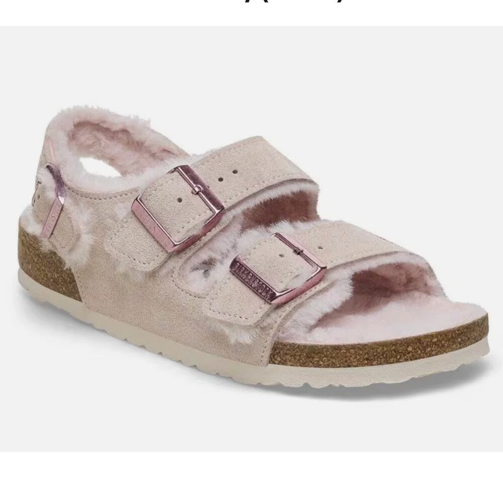 Birkenstock Milano Shearling Light Rose Pink Suede Slingback Sandal 41 L10 Reg - Picture 4 of 15